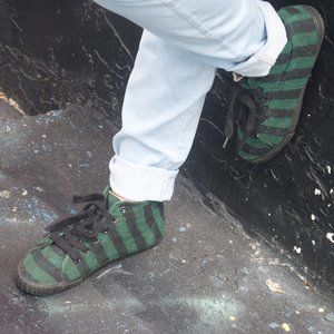 Green & Black Plaid High-Top Sneakers